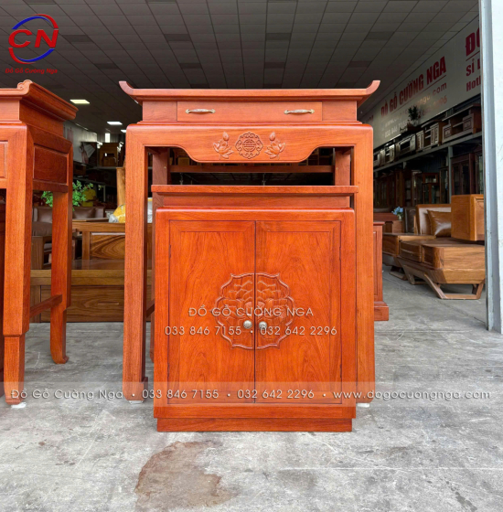 Bộ Bàn Thờ Gỗ Hương Đá 1m07 Chạm Sen Cho Chung Cư, Căn Hộ 