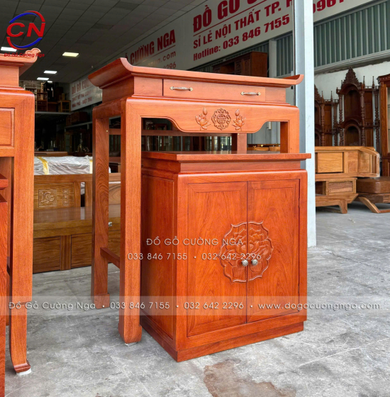 Bộ Bàn Thờ Gỗ Hương Đá 1m07 Chạm Sen Cho Chung Cư, Căn Hộ 