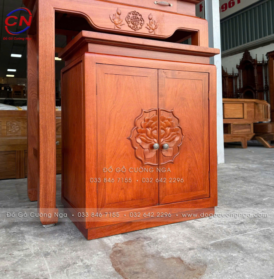 Bộ Bàn Thờ Gỗ Hương Đá 1m07 Chạm Sen Cho Chung Cư, Căn Hộ 