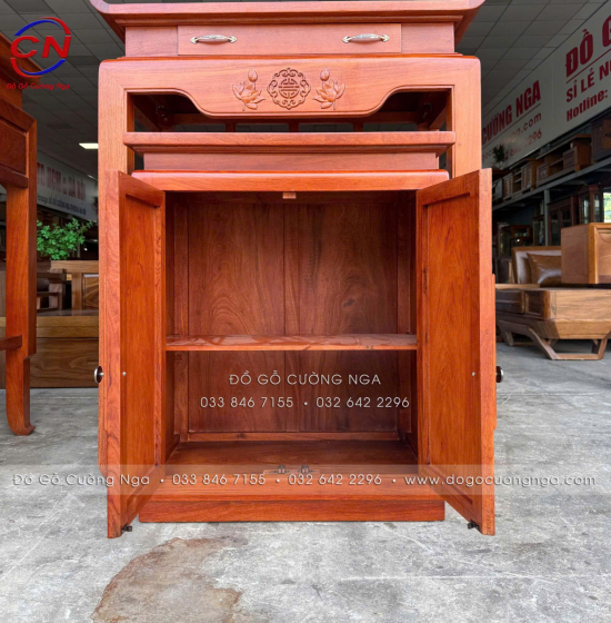 Bộ Bàn Thờ Gỗ Hương Đá 1m07 Chạm Sen Cho Chung Cư, Căn Hộ 