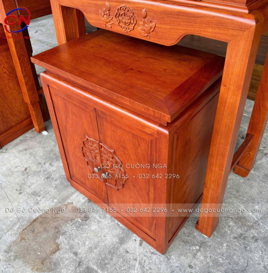 Bộ Bàn Thờ Gỗ Hương Đá 1m07 Chạm Sen Cho Chung Cư, Căn Hộ 