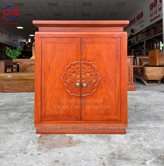 Bộ Bàn Thờ Gỗ Hương Đá 1m07 Chạm Sen Cho Chung Cư, Căn Hộ 