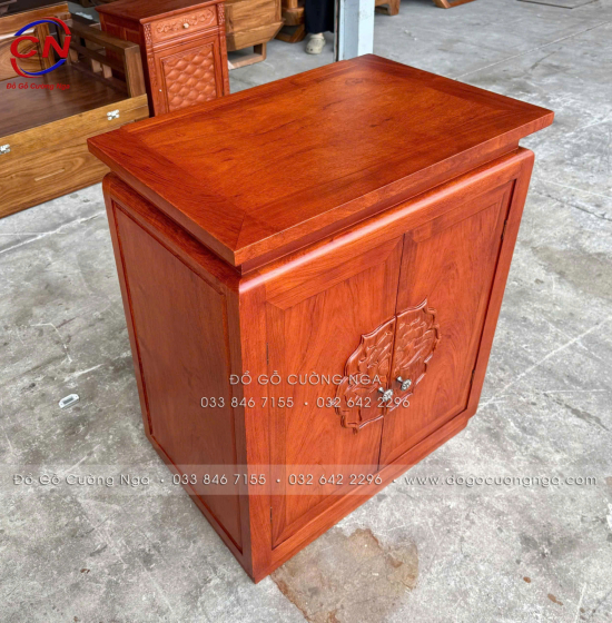 Bộ Bàn Thờ Gỗ Hương Đá 1m07 Chạm Sen Cho Chung Cư, Căn Hộ 