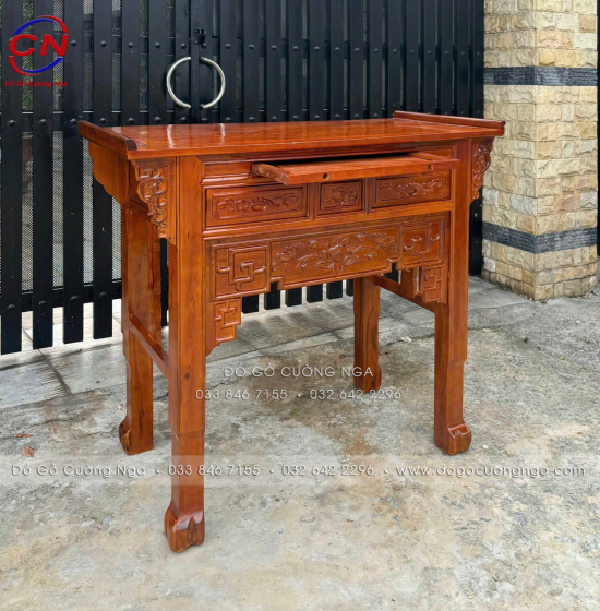 Bàn Thờ Gỗ Tràm Một Tầng Đa Kích Thước – Mẫu Sen 