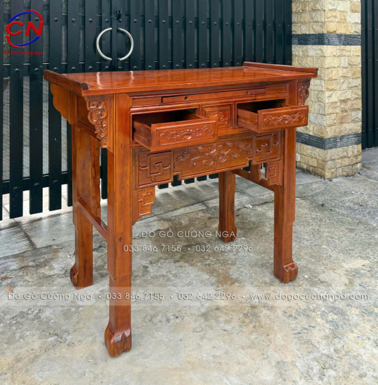 Bàn Thờ Gỗ Tràm Một Tầng Đa Kích Thước – Mẫu Sen 