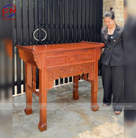 Bàn Thờ Gỗ Tràm Một Tầng Đa Kích Thước – Mẫu Sen 