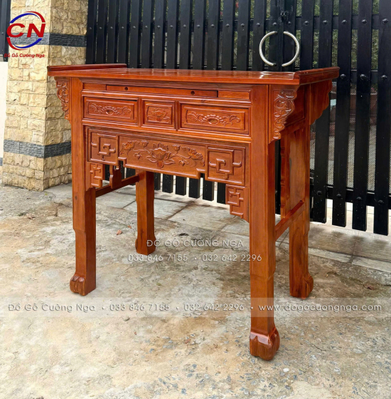Bàn Thờ Gỗ Tràm Một Tầng Đa Kích Thước – Mẫu Sen 