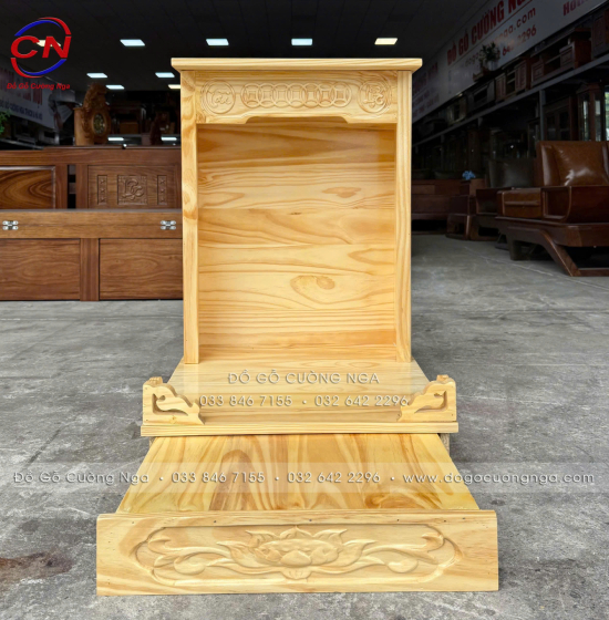 Bộ 3 Chi Tiết Bàn Thờ Ông Địa Thần Tài Gỗ Thông Tam Cấp Gọn Đẹp