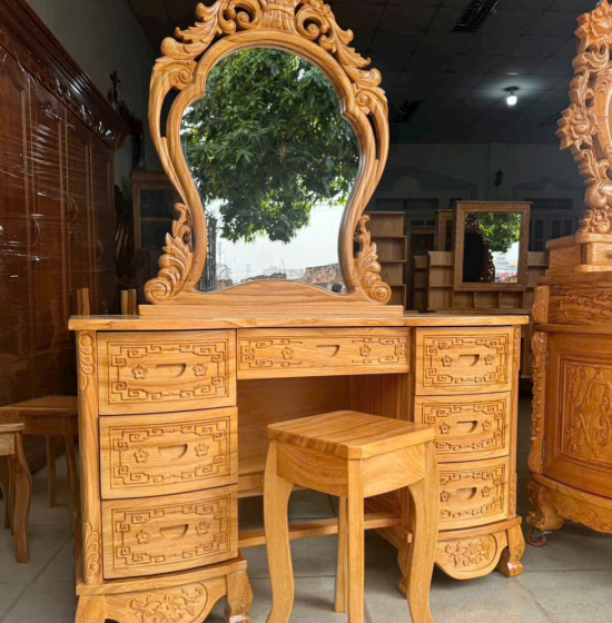 Bàn Trang Điểm Gỗ Gõ Đỏ 1m2 Tân Cổ Điển – Nét Đẹp Sang Trọng 