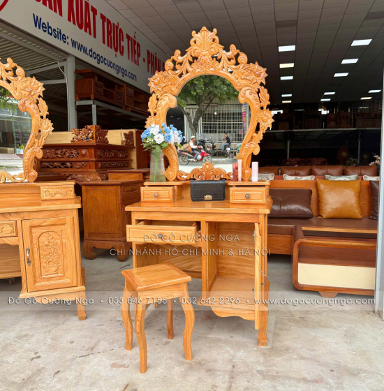 Bàn Trang Điểm Gỗ Gõ Đỏ Tân Cổ Điển 80cm - Mã 02