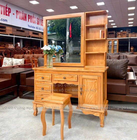Bàn Trang Điểm Gỗ Gõ Đỏ Gương Trượt 1m07 – Gọn Khi Đóng, Rộng Khi Dùng