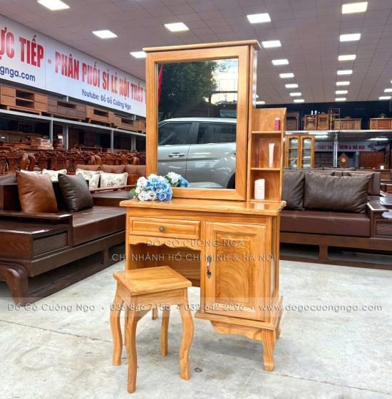 Bàn Trang Điểm Gỗ Gõ Đỏ Gương Trượt 80cm – Tiện Cho Phòng Ít Diện Tích
