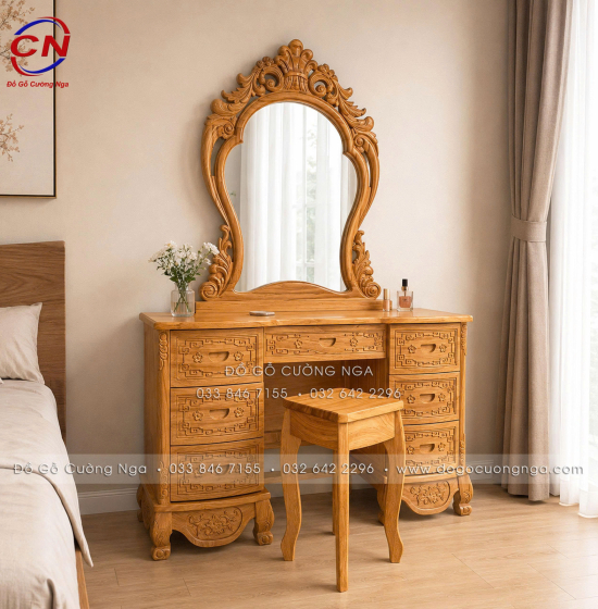 Bàn Trang Điểm Gỗ Gõ Đỏ 1m2 Tân Cổ Điển – Nét Đẹp Sang Trọng 