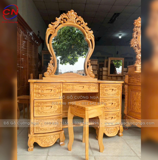 Bàn Trang Điểm Gỗ Gõ Đỏ 1m2 Tân Cổ Điển – Nét Đẹp Sang Trọng 