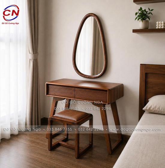 Bàn Trang Điểm Gỗ Hương Xám Màu Óc Chó Dài 1m Gương Hiện Đại 