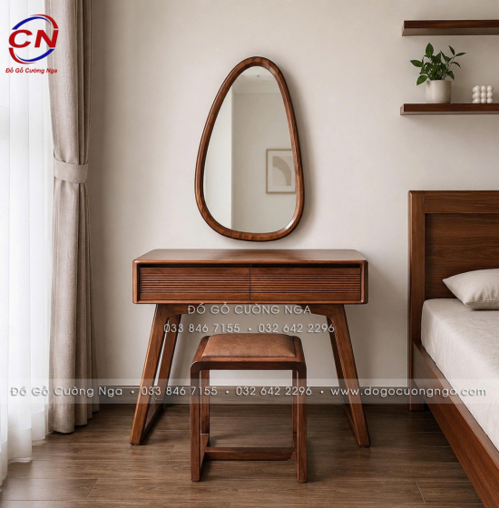 Bàn Trang Điểm Gỗ Hương Xám Màu Óc Chó Dài 1m Gương Hiện Đại 