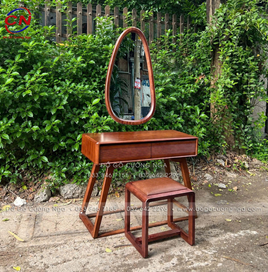 Bàn Trang Điểm Gỗ Hương Xám Màu Óc Chó Dài 1m Gương Hiện Đại 