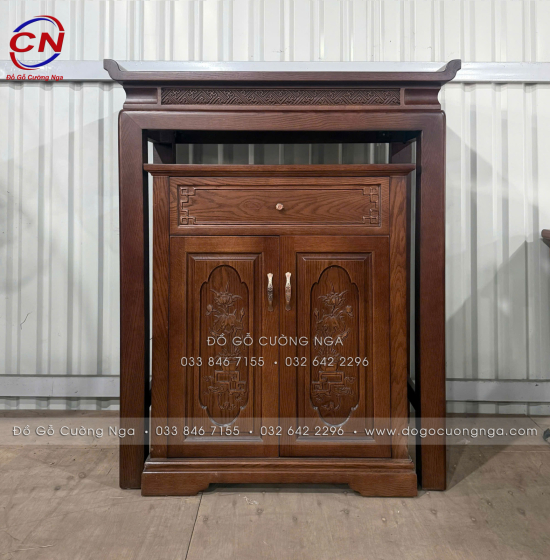 Bàn Thờ Gỗ Sồi Mỹ Màu Óc Chó Hiện Đại Kèm Tủ Cơm