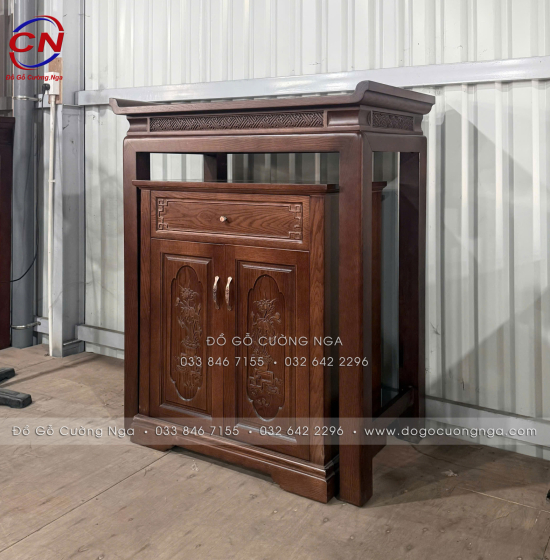 Bàn Thờ Gỗ Sồi Mỹ Màu Óc Chó Hiện Đại Kèm Tủ Cơm