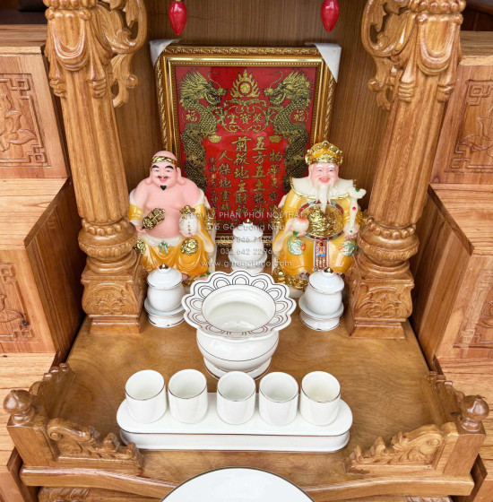 Trọn Bộ Bàn Thờ Ông Địa - Thần Tài Gỗ Gõ Đỏ Tân Cổ Điển 6 Món