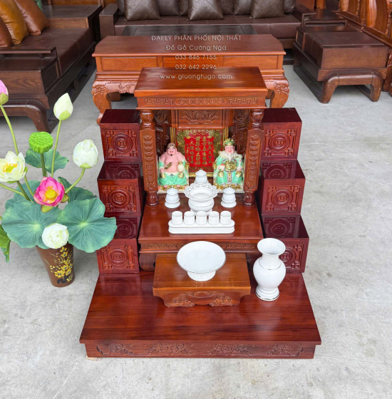 Trọn Bộ Bàn Thờ Ông Địa - Thần Tài Gỗ Tràm 6 Món