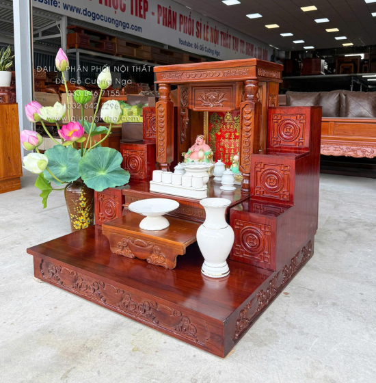 Trọn Bộ Bàn Thờ Ông Địa - Thần Tài Gỗ Tràm 6 Món