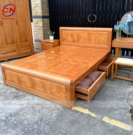 Combo Nội Thất Phòng Ngủ Gỗ Gõ Đỏ Hiện Đại 4 Chi Tiết 