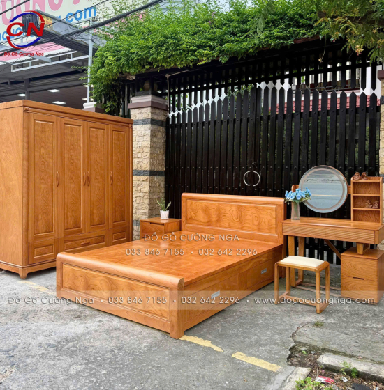 Combo Nội Thất Phòng Ngủ Gỗ Gõ Đỏ Hiện Đại 4 Chi Tiết 
