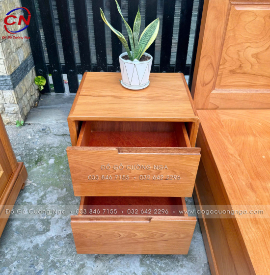 Tủ Tab Đầu Giường Gỗ Gõ Đỏ 2 Ngăn Kéo Đẹp