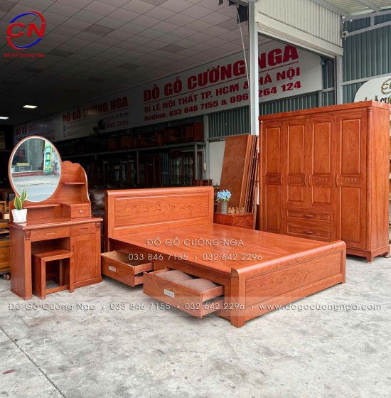 Tủ áo gỗ hương đá 4 cánh - 2m  mẫu đồng tiền 