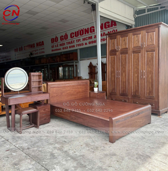 Giường Ngủ Gỗ Óc Chó Chỉ Hoa Phản Liền Cao Cấp