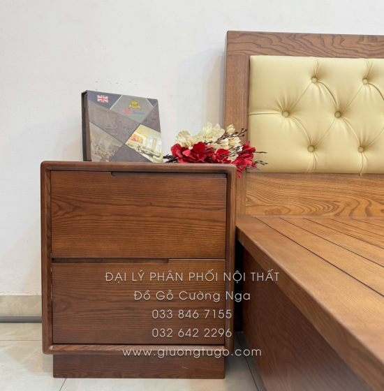 Combo Phòng Ngủ Gỗ Sồi Nga Lau Màu Óc Chó 4 Chi Tiết