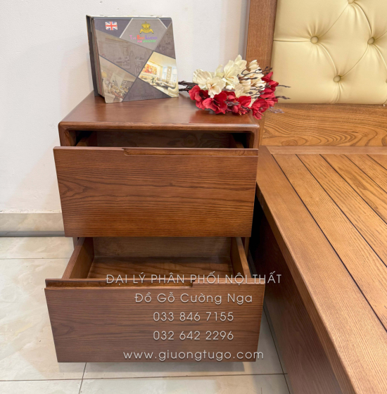Combo Phòng Ngủ Gỗ Sồi Nga Lau Màu Óc Chó 3 Chi Tiết 