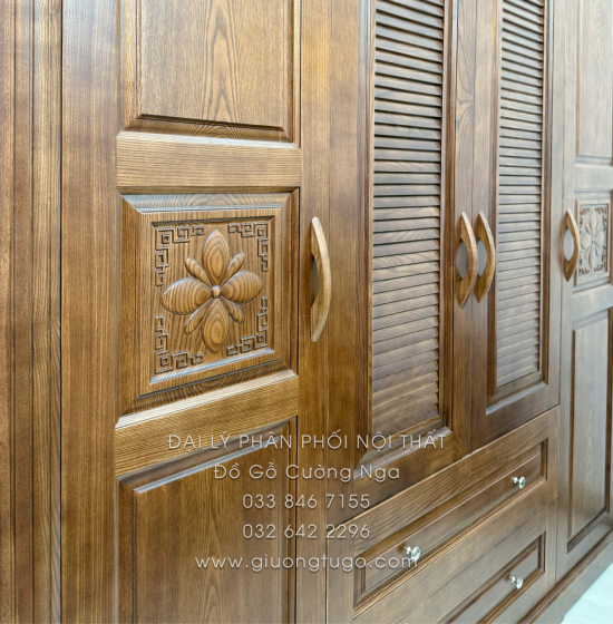 Combo Phòng Ngủ Gỗ Sồi Nga Lau Màu Óc Chó 4 Chi Tiết