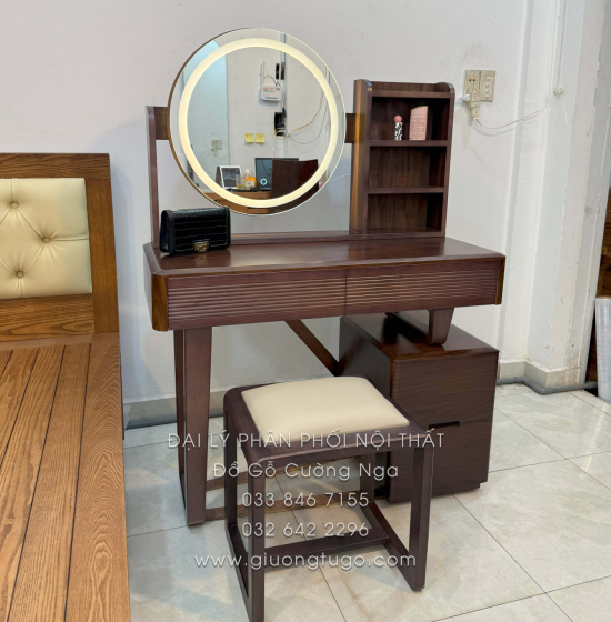 Combo Phòng Ngủ Gỗ Sồi Nga Lau Màu Óc Chó 4 Chi Tiết