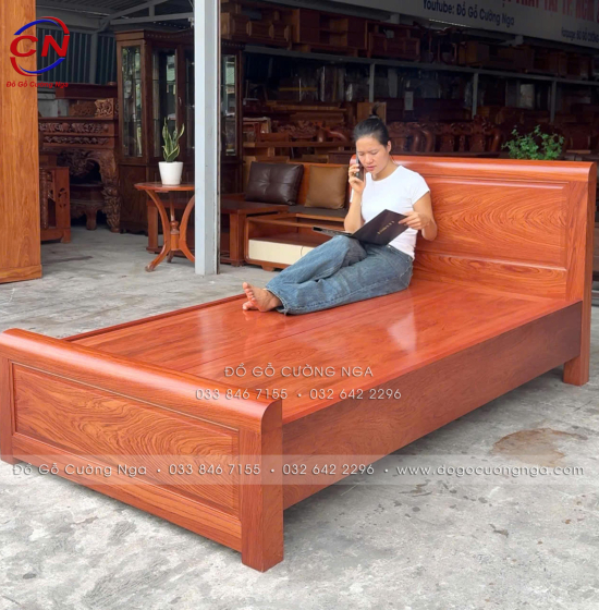 Giường Ngủ Gỗ Hương Đá Đơn 1m2 Đẹp Bền Chắc