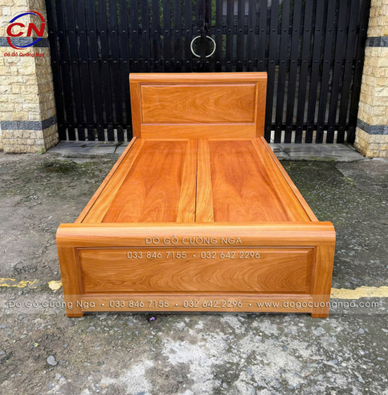 Giường Đơn Gỗ Gõ Đỏ 1m2 Mẫu Bắt Chỉ Đơn Giản Đẹp