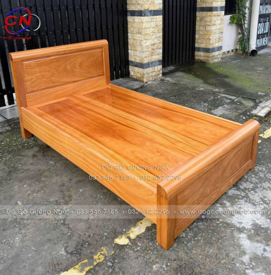 Giường Đơn Gỗ Gõ Đỏ 1m2 Mẫu Bắt Chỉ Đơn Giản Đẹp