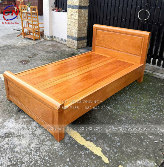 Giường Đơn Gỗ Gõ Đỏ 1m2 Mẫu Bắt Chỉ Đơn Giản Đẹp