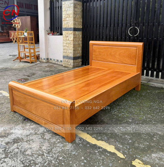 Giường Đơn Gỗ Gõ Đỏ 1m2 Mẫu Bắt Chỉ Đơn Giản Đẹp