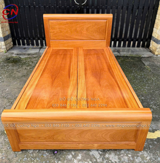 Giường Đơn Gỗ Gõ Đỏ 1m2 Mẫu Bắt Chỉ Đơn Giản Đẹp
