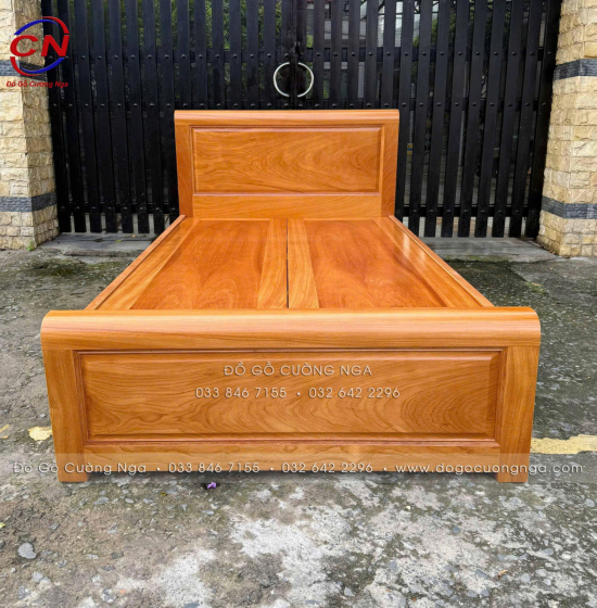 Giường Đơn Gỗ Gõ Đỏ 1m2 Mẫu Bắt Chỉ Đơn Giản Đẹp