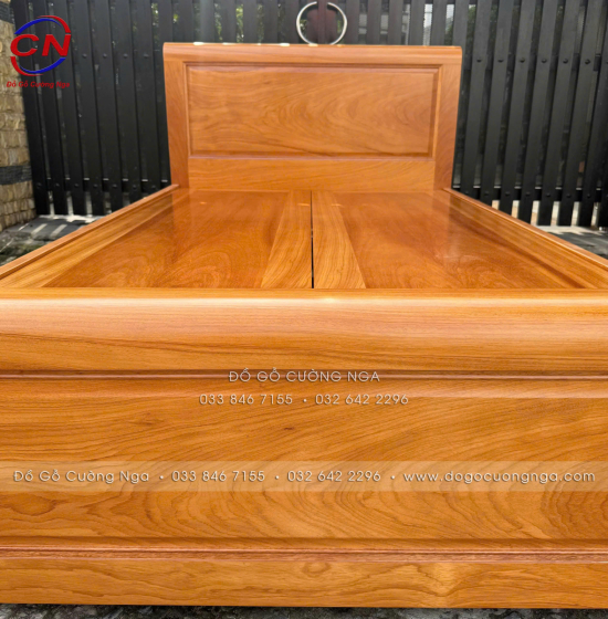 Giường Đơn Gỗ Gõ Đỏ 1m2 Mẫu Bắt Chỉ Đơn Giản Đẹp