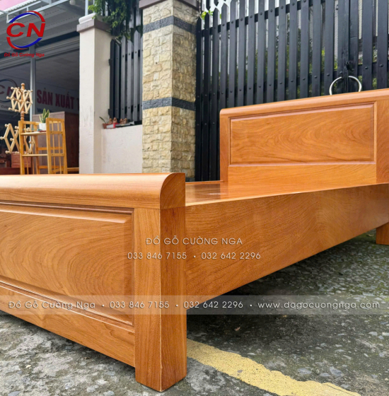Giường Đơn Gỗ Gõ Đỏ 1m2 Mẫu Bắt Chỉ Đơn Giản Đẹp