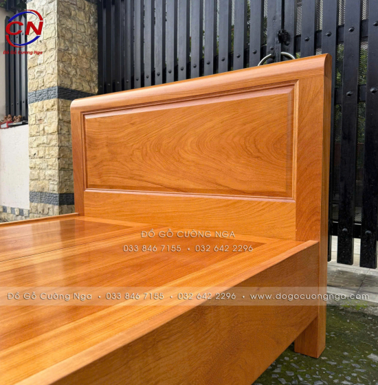 Giường Đơn Gỗ Gõ Đỏ 1m2 Mẫu Bắt Chỉ Đơn Giản Đẹp