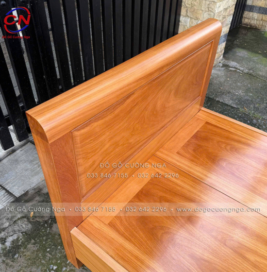 Giường Đơn Gỗ Gõ Đỏ 1m2 Mẫu Bắt Chỉ Đơn Giản Đẹp
