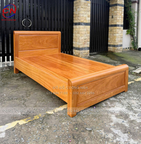 Giường Đơn Gỗ Gõ Đỏ 1m2 Mẫu Bắt Chỉ Đơn Giản Đẹp