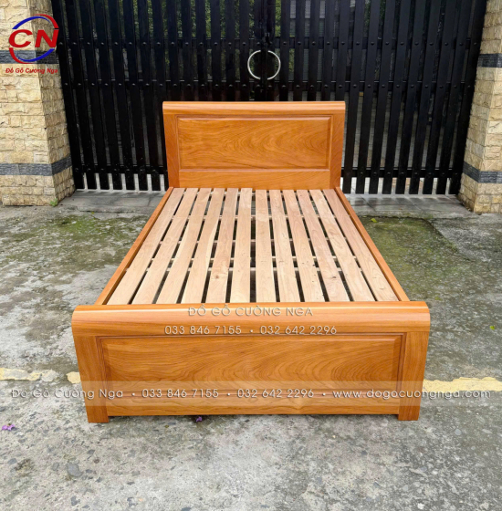 Giường Đơn Gỗ Gõ Đỏ 1m2 Mẫu Bắt Chỉ Đơn Giản Đẹp