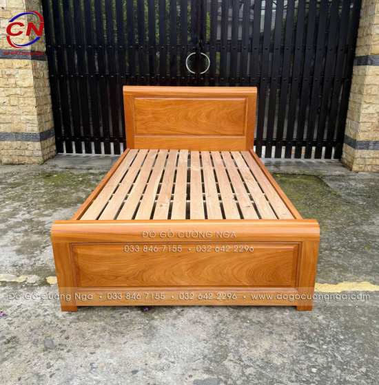 Giường Đơn Gỗ Gõ Đỏ 1m2 Mẫu Bắt Chỉ Đơn Giản Đẹp