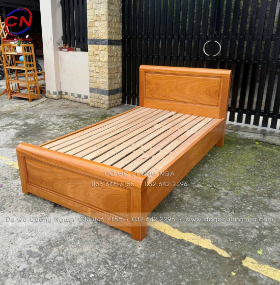 Giường Đơn Gỗ Gõ Đỏ 1m2 Mẫu Bắt Chỉ Đơn Giản Đẹp